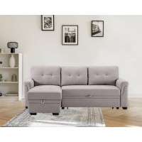 Sierra Light Gray Linen Reversible Sleeper Sectional Sofa with Storage Chaise