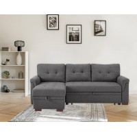 Sierra Dark Gray Linen Reversible Sleeper Sectional Sofa With Storage Chaise