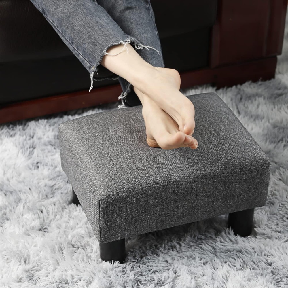 Scriptract Small Footstool Ottoman Footrest Modern Home Living Room Bedroom Rectangular Stool With Padded Seat (Fabric Dark Gray)