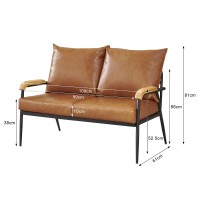 TUKAILAi PU Leather Loveseat Sofa Couch, Modern Accent Chair with Solid Wood Armrest and Sturdy Metal Frame, Upholstered Lounge Chair Armchair for Living Room Bedroom Guest Reception (Light Brown)