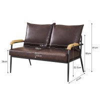 TUKAILAi PU Leather Loveseat Sofa Couch, Modern Accent Chair with Solid Wood Armrest and Sturdy Metal Frame, Upholstered Lounge Chair Armchair for Living Room Bedroom Guest Reception (Dark Brown)