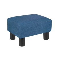 Scriptract Small Footstool Ottoman Footrest Modern Home Living Room Bedroom Rectangular Stool With Padded Seat (Fabric Dark Blue)