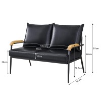 TUKAILAi PU Leather Loveseat Sofa Couch, Modern Accent Chair with Solid Wood Armrest and Sturdy Metal Frame, Upholstered Lounge Chair Armchair for Living Room Bedroom Guest Reception (Black)