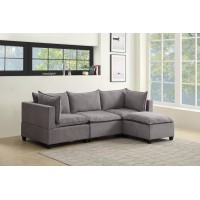 Madison Light Gray Fabric Reversible Sectional Sofa Ottoman