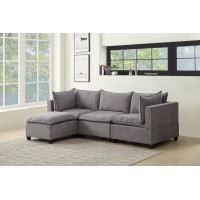 Madison Light Gray Fabric Reversible Sectional Sofa Ottoman