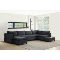 Madison Dark Gray Fabric 7Pc Modular Sectional Sofa Chaise With Usb Storage Console Table