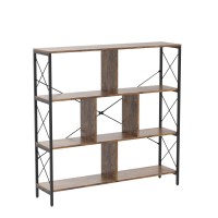 Yitahome 4 Tier Bookshelf, Free Standing Cube Bookcases And Bookshelves, Industrial Furniture Wide Display Cabinet Open Storage Book Shelf For Living Room Bedroom Home Office, Rustic Brown