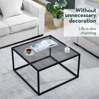 Saygoer Glass Coffee Table, Small Modern Coffee Table Square Simple Center Tables For Living Room 26.7 X 26.7 X 15.7 Inches, Gray Black