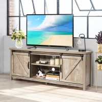 Kotek Wooden Tv Stand With Storage Cabinets & Sliding Barn Doors, Farmhouse Tv Cabinet For Tvs Up 65'', Tv Console Table Entertainment Center For Living Room, Bedroom (White Oak)
