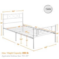 Yaheetech Metal Bed Frame Platform With Headboard And Footboard Mattress Foundation No Box Spring Needed Under Bed Storage Strong Slat Support Twin Size White