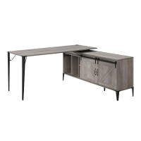 Acme Zakwani Wooden Storage Writing Desk With 2 Barn Doors In Gray Oak And Black