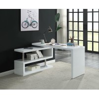 Acme Buck Ii Wooden Storage Writing Desk With Swivel In White High Gloss