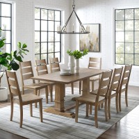 Joanna 9Pc Dining Set Rustic Brown Table 8 Ladder Back Chairs