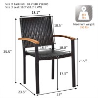 Tangkula 4 Pieces Stackable Patio Rattan Chair, Outdoor Pe Wicker Dining Armchair W/Galvanized Steel Frame, Acacia-Topped Armrests, Indoor & Outdoor Wicker Chair For Patio Table, Yard (2, Mix Brown)