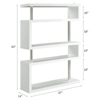 Acme Buck Ii Wooden Bookcase With Steel Support Pillar In White High Gloss