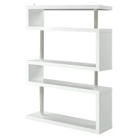 Acme Buck Ii Wooden Bookcase With Steel Support Pillar In White High Gloss