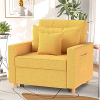 Yodolla 3-In-1 Sofa Bed Chair, Single Sleeper Chair Bed With Adjust Backrest Into A Sofa,Lounger Chair,Single Bed,Convertible Chair Bed For Adults, Yellow