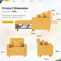 Yodolla 3-In-1 Sofa Bed Chair, Single Sleeper Chair Bed With Adjust Backrest Into A Sofa,Lounger Chair,Single Bed,Convertible Chair Bed For Adults, Yellow