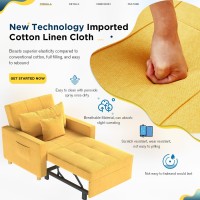 Yodolla 3-In-1 Sofa Bed Chair, Single Sleeper Chair Bed With Adjust Backrest Into A Sofa,Lounger Chair,Single Bed,Convertible Chair Bed For Adults, Yellow