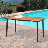 Tangkula Patio Acacia Dining Table, Outdoor Rectangle Dining Table With Acacia Wood Desktop, Steel Frame And Umbrella Hole, Perfect For Outdoor Entertaining, Deck, Backyard, Pool Side