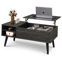 Wlive Wood Lift Top Coffee Table With Hidden Compartment And Adjustable Storage Shelf, Lift Tabletop Dining Table For Home Living Room, Office, Charcoal Black