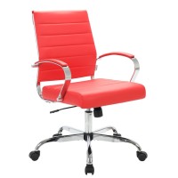 Leisuremod Benmar Modern Mid-Back Adjustable Swivel Leather Office Chair (Red)