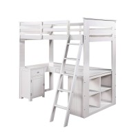 Acme Ambar Loft Bed With Chest Desk & Bookcase In Light Gray