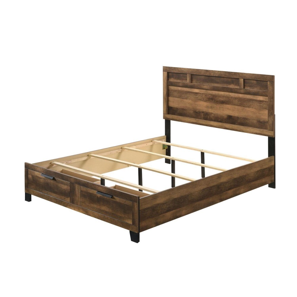 Acme Morales Wooden Storage Eastern King Bed With 2 Drawers In Rustic Oak