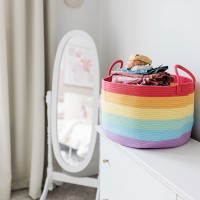 Organihaus Storage Basket For Rainbow Classroom Decor | Throw Blanket Basket For Living Room | Laundry Storage Organizer | Toy Basket Storage For Kids | Hamper For Baby Rainbow Nursery Decor - 20X13