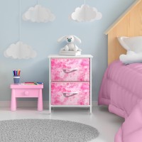 Sorbus Nightstand With 2 Drawers Kids Bedside Furniture End Table Night Stand Steel Frame Wood Top Easy Pull Fabric Bins