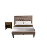 KD16F1GA08 2 Pc Full Bed Set Platform Bed Dark Khaki Headboard with 1 Wood Night Stand Black Finish Legs