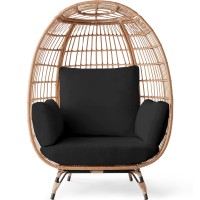 Best Choice Products Wicker Egg Chair Oversized Indoor Outdoor Lounger For Patio Backyard Living Room W 4 Cushions Steel Fr