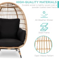 Best Choice Products Wicker Egg Chair Oversized Indoor Outdoor Lounger For Patio Backyard Living Room W 4 Cushions Steel Fr