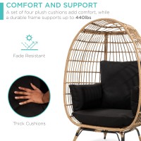 Best Choice Products Wicker Egg Chair Oversized Indoor Outdoor Lounger For Patio Backyard Living Room W 4 Cushions Steel Fr