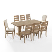 Joanna 9Pc Dining Set Rustic Brown Creme Table 6 Ladder Back Chairs 2 Upholstered Back Chairs