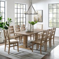 Joanna 9Pc Dining Set Rustic Brown Creme Table 6 Ladder Back Chairs 2 Upholstered Back Chairs