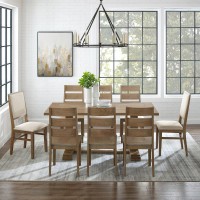 Joanna 9Pc Dining Set Rustic Brown Creme Table 6 Ladder Back Chairs 2 Upholstered Back Chairs