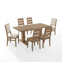 Joanna 7Pc Dining Set Rustic Brown Creme Table 4 Ladder Back Chairs 2 Upholstered Back Chairs