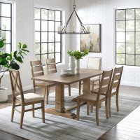 Joanna 7Pc Dining Set Rustic Brown Creme Table 4 Ladder Back Chairs 2 Upholstered Back Chairs