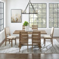 Joanna 7Pc Dining Set Rustic Brown Creme Table 4 Ladder Back Chairs 2 Upholstered Back Chairs