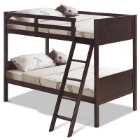 Kotek Wooden Twin Bunk Beds, Detachable Twin Over Twin Bunk Beds For Kids, Solid Rubberwood Bunk Bed With Ladder And Safety Rail (Espresso)