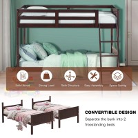 Kotek Wooden Twin Bunk Beds, Detachable Twin Over Twin Bunk Beds For Kids, Solid Rubberwood Bunk Bed With Ladder And Safety Rail (Espresso)