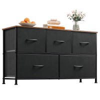 Wlive Dresser For Bedroom With 5 Drawers, Wide Chest Of Drawers, Fabric Dresser, Storage Organizer Unit With Fabric Bins For Closet, Living Room, Hallway, Black And Rustic Brown