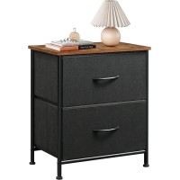 Wlive Nightstand, 2 Drawer Dresser For Bedroom, Small Dresser With 2 Drawers, Bedside Furniture, Night Stand, End Table With Fabric Bins For Bedroom, Closet, Entryway, Black And Rustic Brown