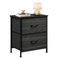 Wlive Nightstand, 2 Drawer Dresser For Bedroom, Small Dresser With 2 Drawers, Bedside Furniture, Night Stand, End Table With Fabric Bins For Bedroom, Closet, Dorm, Charcoal Black Wood Grain Print