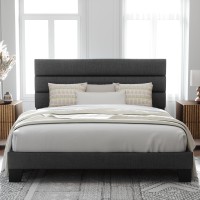 Allewie King Bed Frame Platform Bed With Fabric Upholstered Headboard And Wooden Slats Support Fully Upholstered Mattress Found