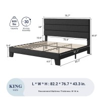 Allewie King Bed Frame Platform Bed With Fabric Upholstered Headboard And Wooden Slats Support Fully Upholstered Mattress Found