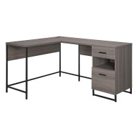 OS Home and Office Furniture Model HGN781FK L Workcenter with Built In Power Hub and Two Drawers in Farm Oak