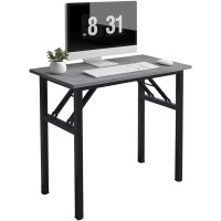 Dlandhome 31.5 Inches Small Folding Computer Desk For Home Office Folding Table Writing Table For Small Spaces Study Table Laptop Desk No Assembly Required Black (Grey)