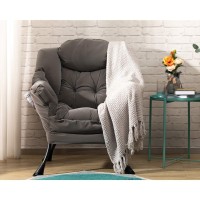 Acozyhom Modern Fabric Large Lazy Chair, Accent Oversized Comfy Reading Chair, Thick Padded Cozy Lounge Chair With Armrest, Steel Frame Leisure Sofa Chair For Living Room, Bedroom, Dorm, Grey